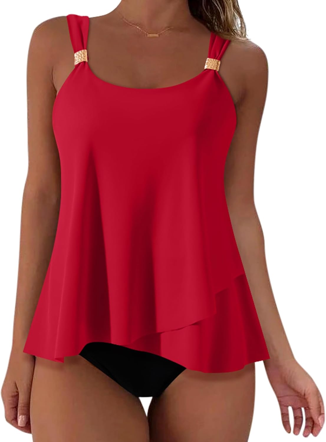 SUUKSESS Women Ruffle High Waisted Tankini for Tummy Control