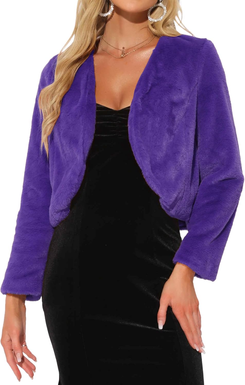 Allegra K Cropped Jacket for Women's Faux Fur with Pockets