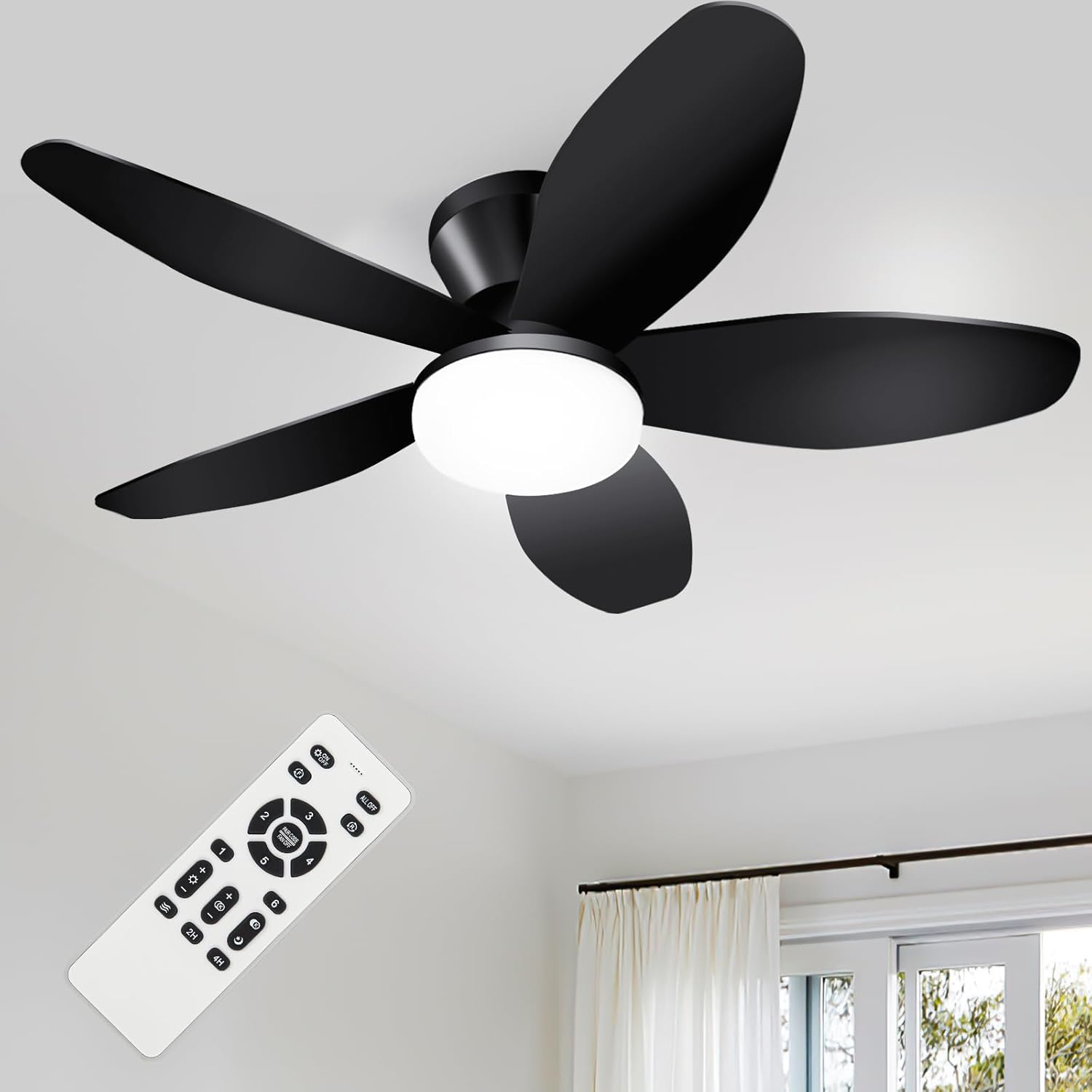 Small Ceiling Fans with Lights - 35 Inch Flush Mount Design