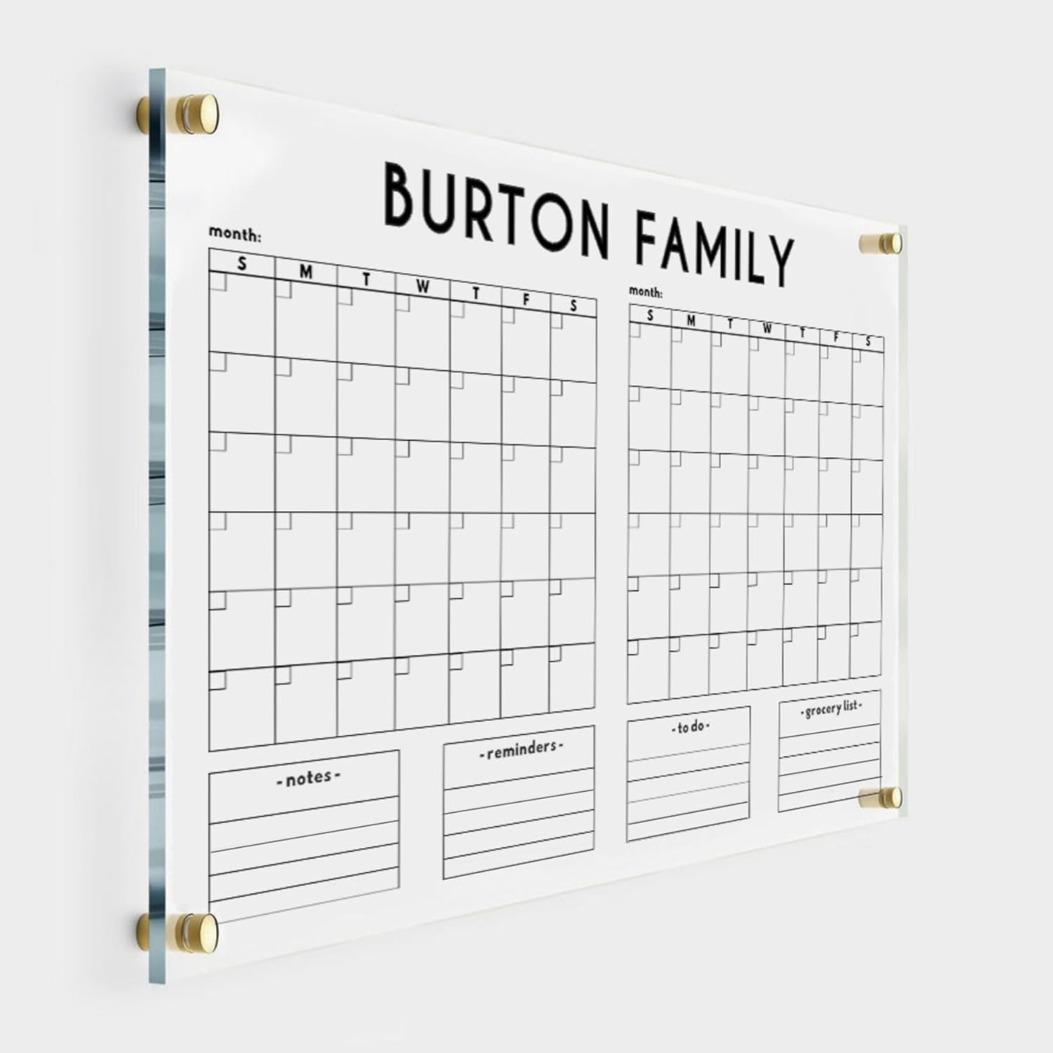 DOUBLE MONTH CALENDAR Personalized Acrylic Wall Calendar 2025