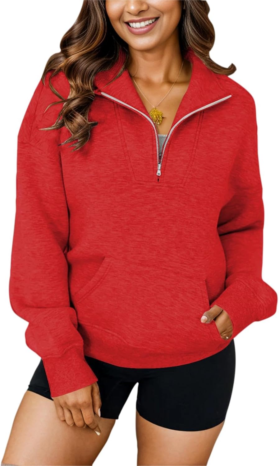 YeGine Oversized Quarter Zip Sweatshirt - Cozy Long Sleeve Top