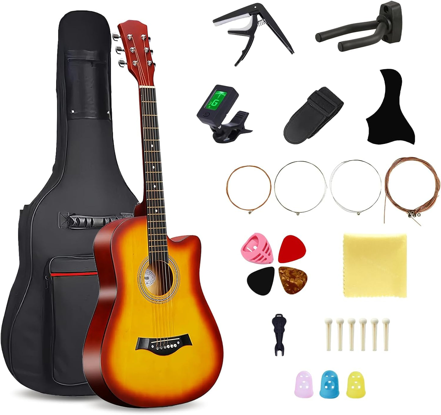38in Wood Acoustic Guitar for Beginners with Gig Bag Included