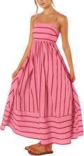Striped Back Smocked Maxi Dress - Flattering Cut Out A-Line