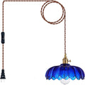 Plug in Pendant Light with 14.8ft Swag Cord and Blue Glass Shade