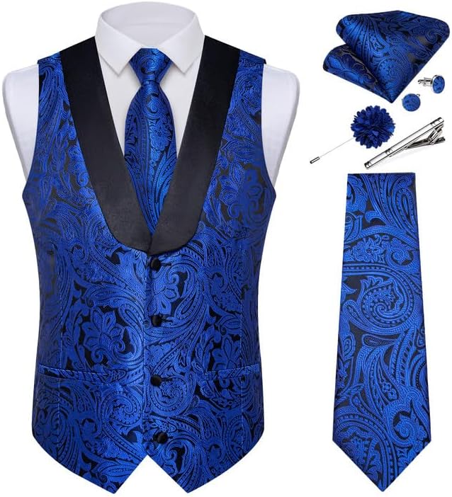 DiBanGu Mens Paisley Suit Vest Set for Weddings and Parties
