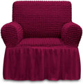 Armchair Slipcover Burgundy - Fitted Wine Red Protector with Skirt