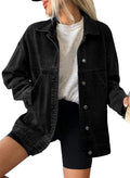 Womens Denim Jacket Long Sleeve Drop Shoulder Jean Jacket - Soft