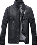 Mens Denim Jacket Distressed Slim Fit Trucker - Vintage Style