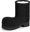 Faux Suede Platform Fuzzy Snow Boots for Women - Knee High Chunky Heel