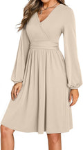 Dokotoo Women's Long Sleeve V-Neck Mini Dress for Fall Fashion