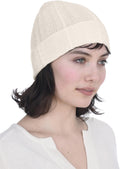 Cashmeren Fold-Over Cable Knit Beanie - 100% Pure Cashmere Cuffed Brim