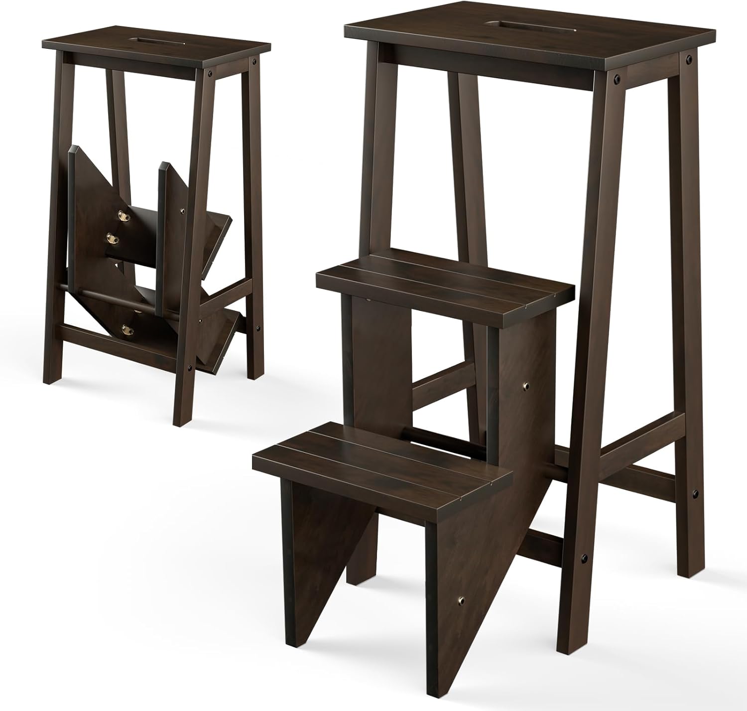 Costzon Folding 3 Step Stool - Versatile Wooden Step Ladder
