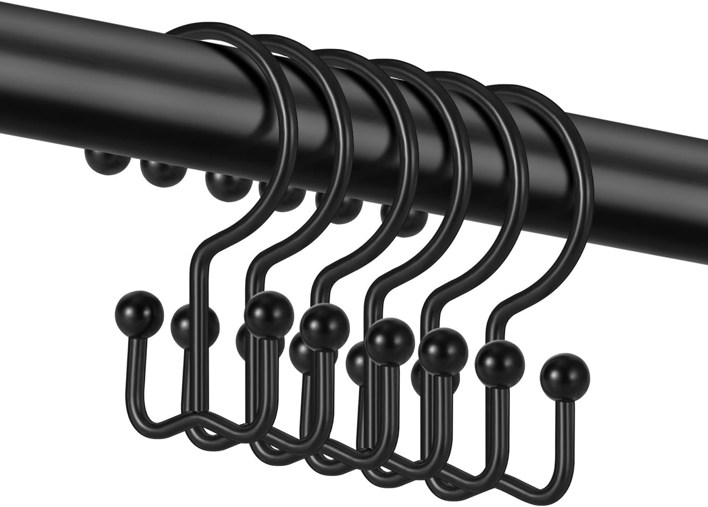 24 Pack Double Sided Rust Proof Shower Hooks - Free Gliding - Matte Black