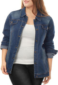 Plus Size Jean Jacket Stitching Button Front Washed Denim Jacket Neck
