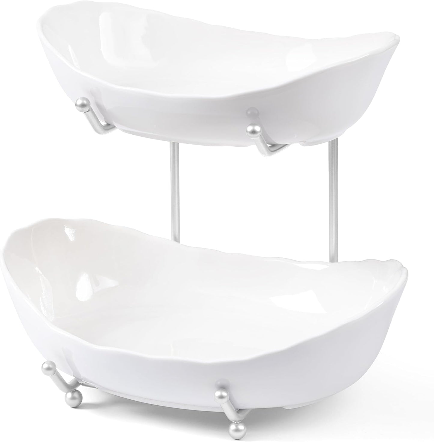 HBlife 2 Tier Ceramic Fruit Bowl for Kitchen Counter