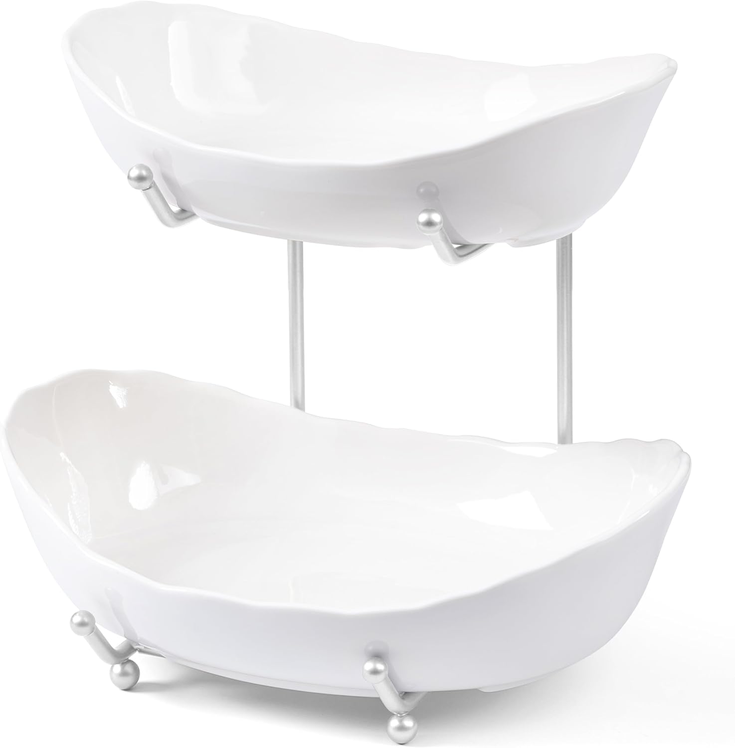 HBlife 2 Tier Ceramic Fruit Bowl for Kitchen Counter