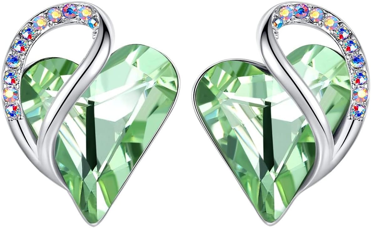 Heart Birthstone Crystal Stud Earrings for Women - Perfect Gift