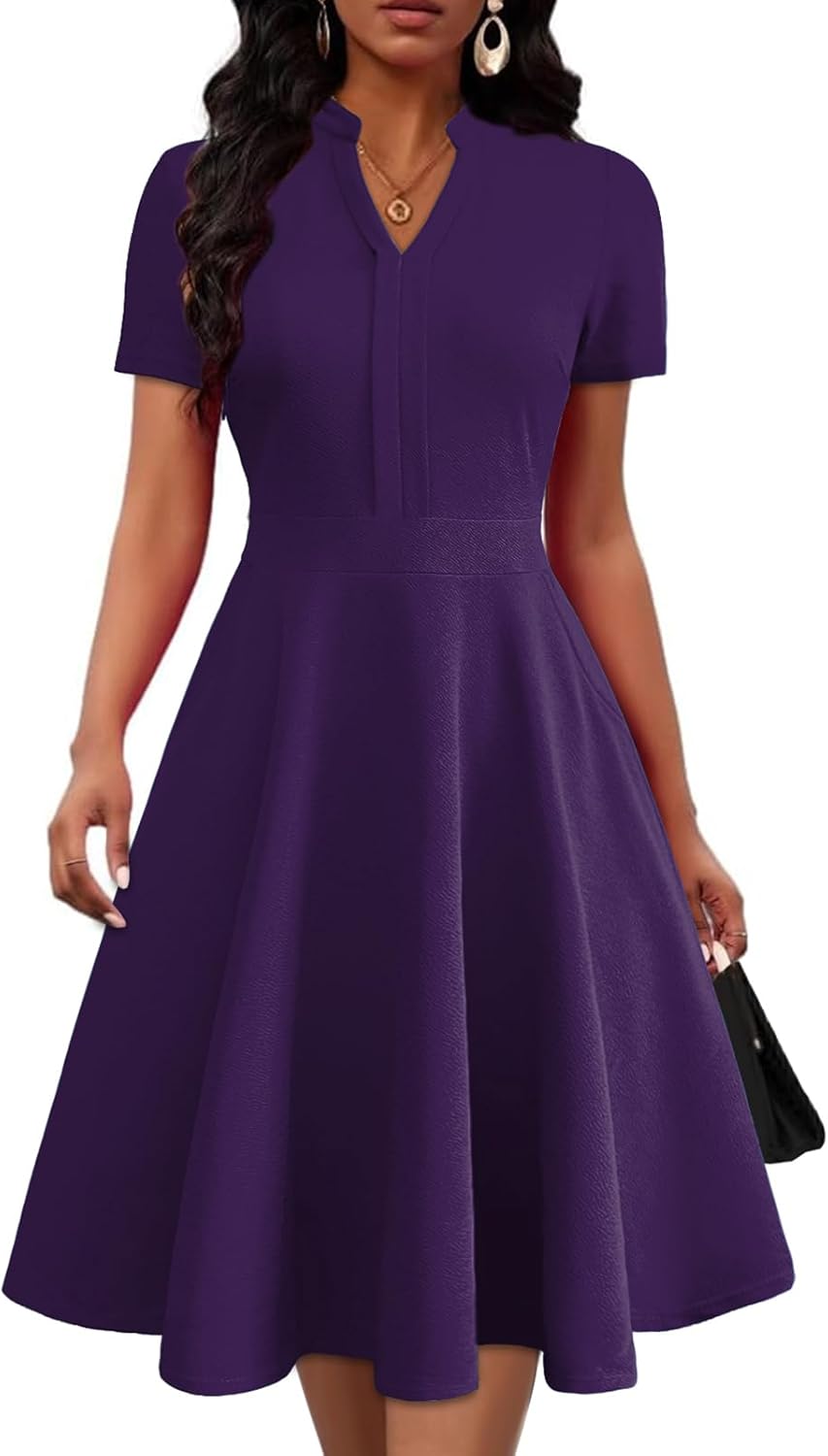 Mokayee Womens Summer Short Sleeve V Neck Fit and Flare Dress