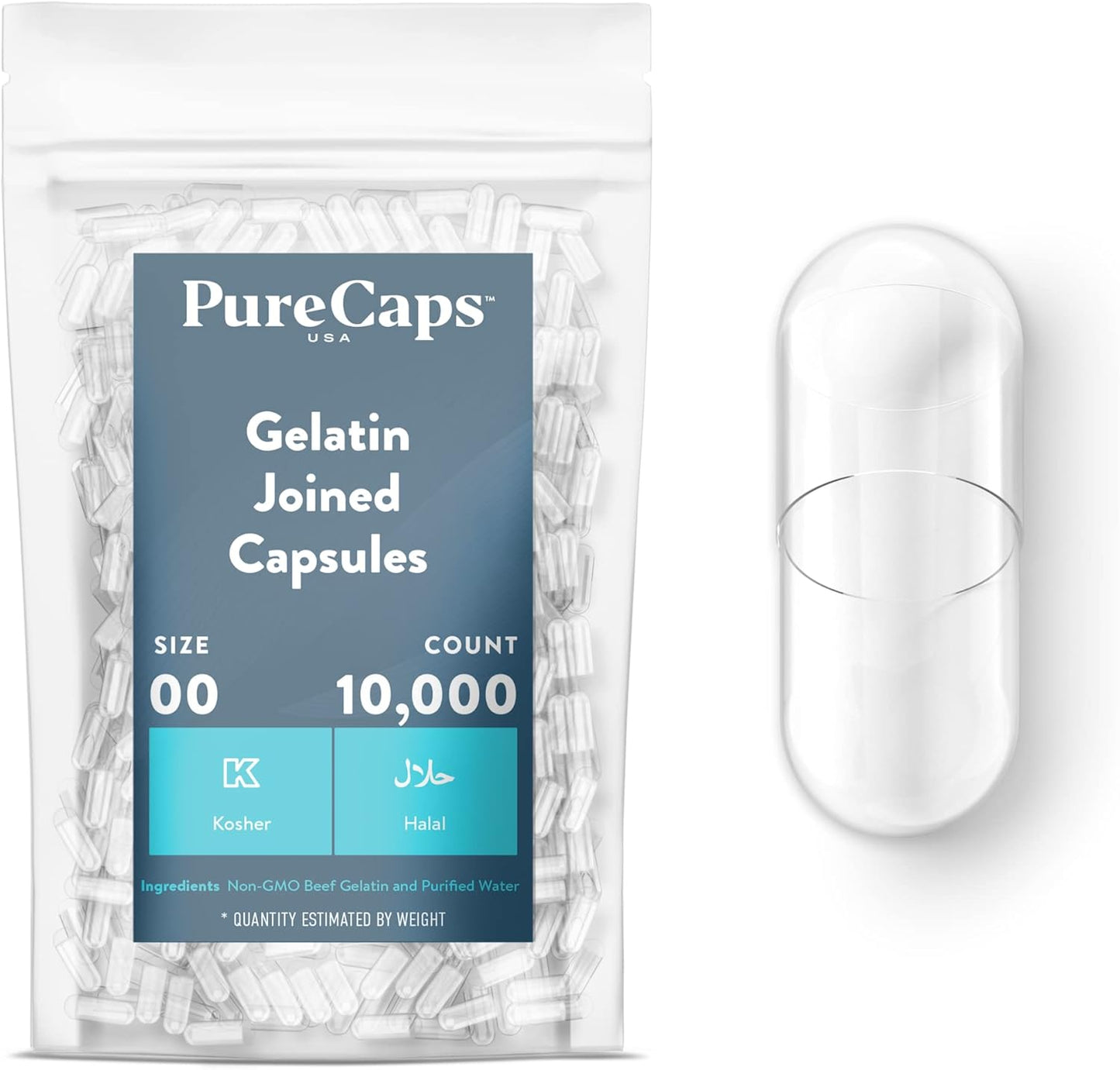 Empty Gelatin Capsules Size 00 by PureCaps USA for DIY Supplements