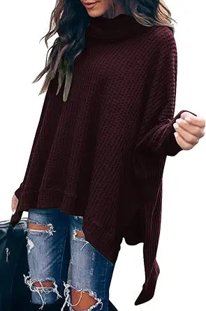 Caracilia Women Turtle Cowl Neck Long Batwing Sleeve Pullover