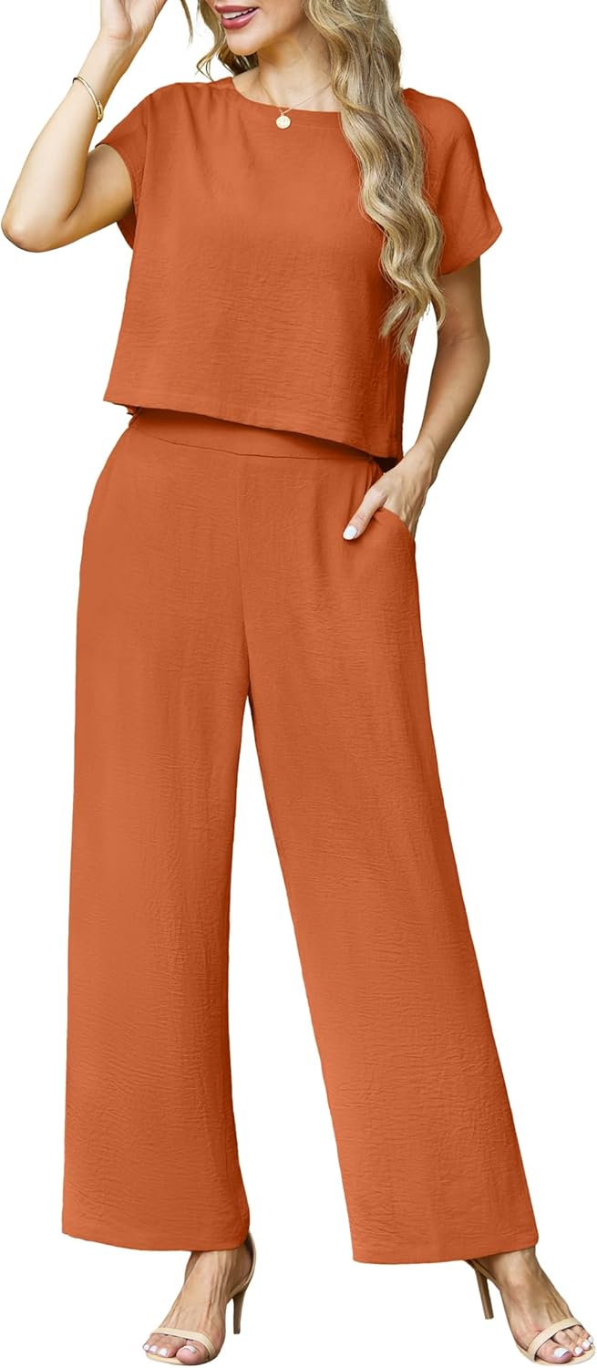 Lepunuo 2 Piece Sets for Women Summer Cap Sleeve Crop Top