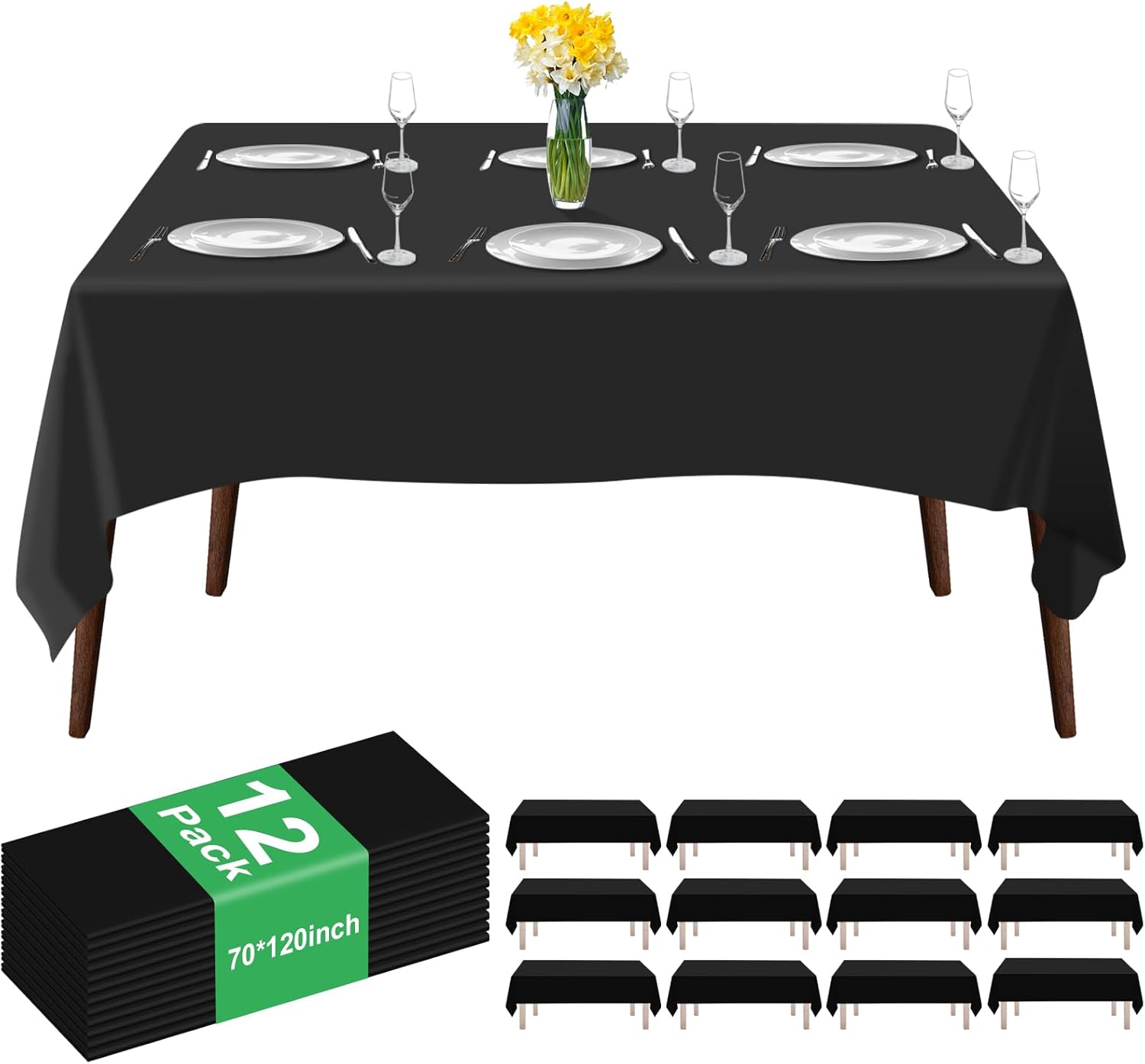 12 Pack Premium Black Plastic Table Cloth for All Occasions