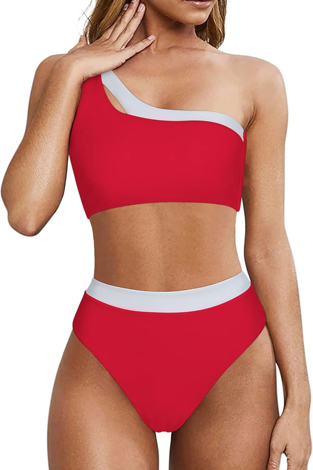MOOSLOVER Women Cutout One Shoulder High Waisted Bikini Set