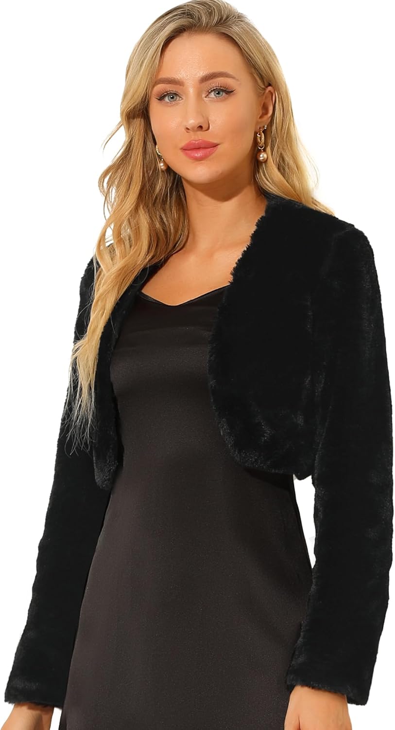 Elegant Faux Fur Bolero Jacket for Wedding Gown by Allegra K