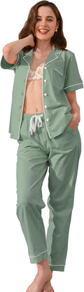 100% Cotton Pajamas for Women Sets 2 Pieces - Soft Short Sleeve PJs is