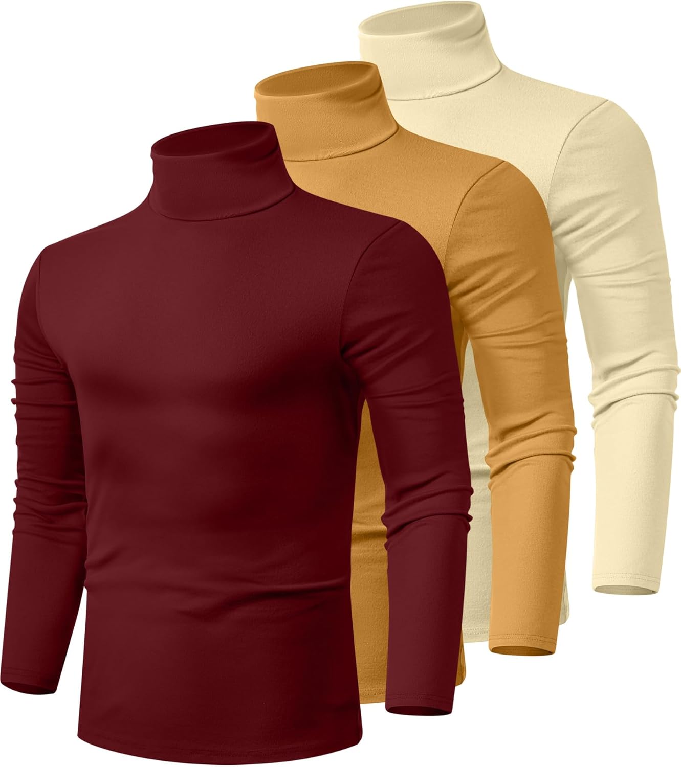 Men's Turtleneck Shirts 3 Pack - Comfortable Cotton Sweaters