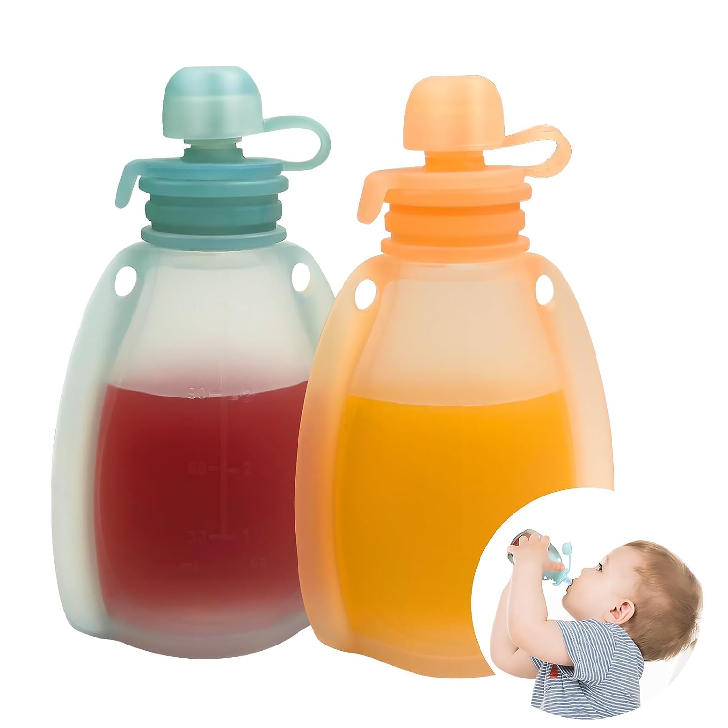 Silicone Baby Food Pouches - BPA-Free, Refillable 4oz