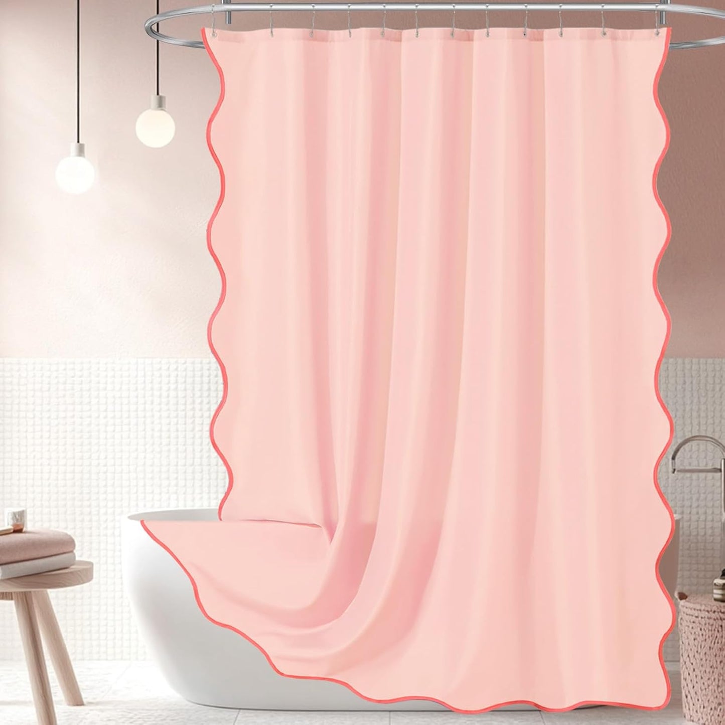 ORTIGIA Pink Scalloped Shower Curtain - Girly Glam Decor