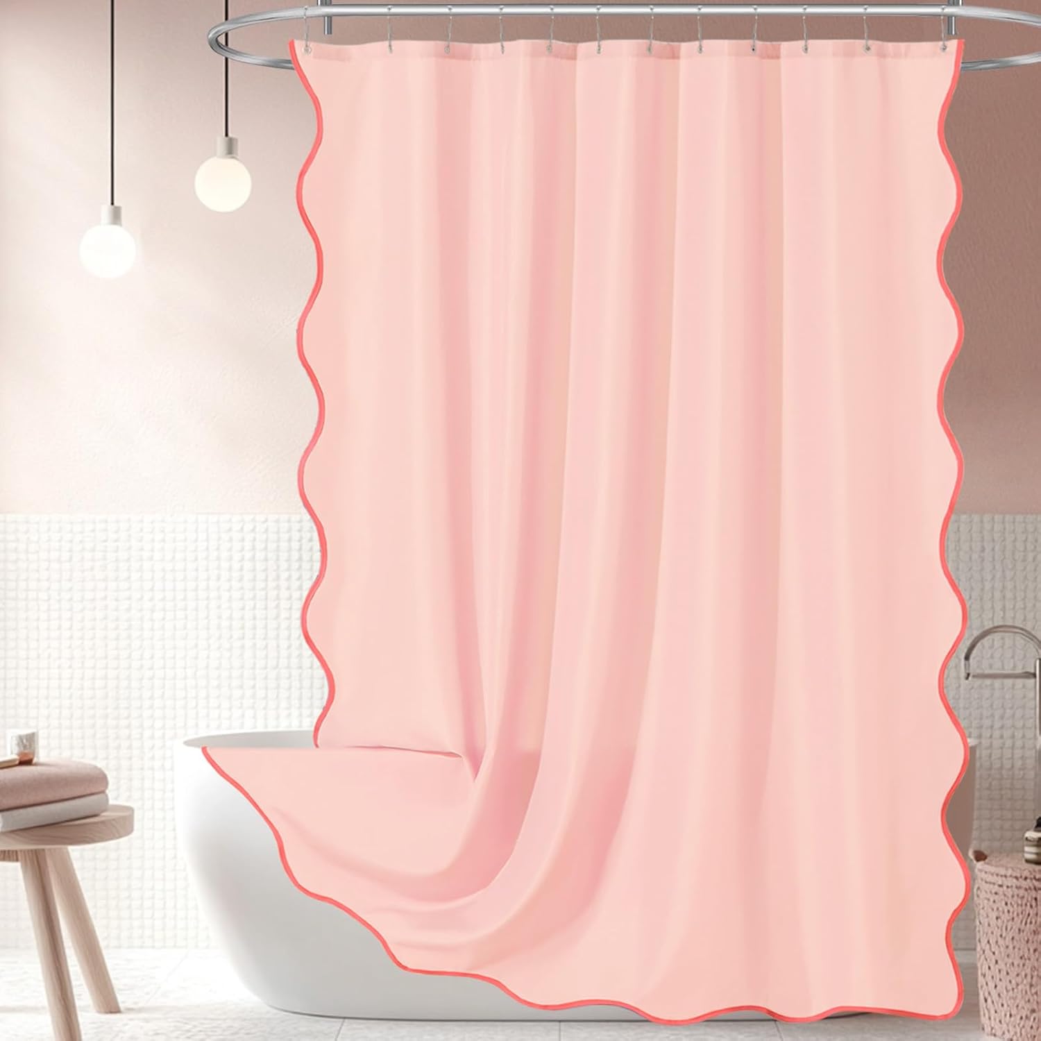 ORTIGIA Pink Scalloped Shower Curtain - Girly Glam Decor