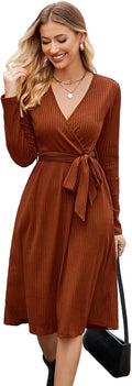 Womens Knit Midi Sweater Belt Dress - Fall 2025 Work Dress