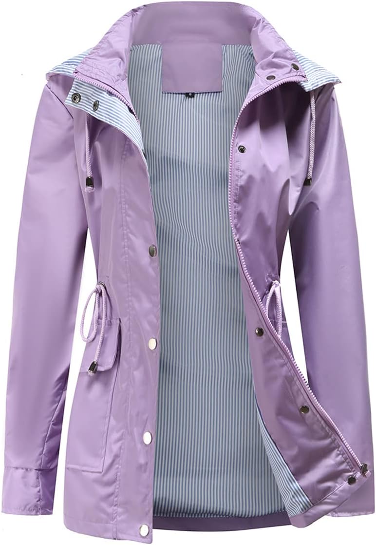 Womens Raincoat Windbreaker Waterproof Lightweight Hooded Jacket