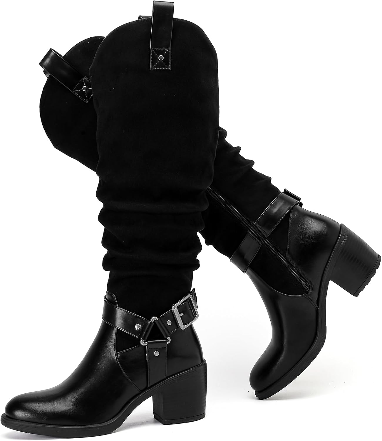 Stylish Women's Slouchy Knee High Boots with Chunky Heel