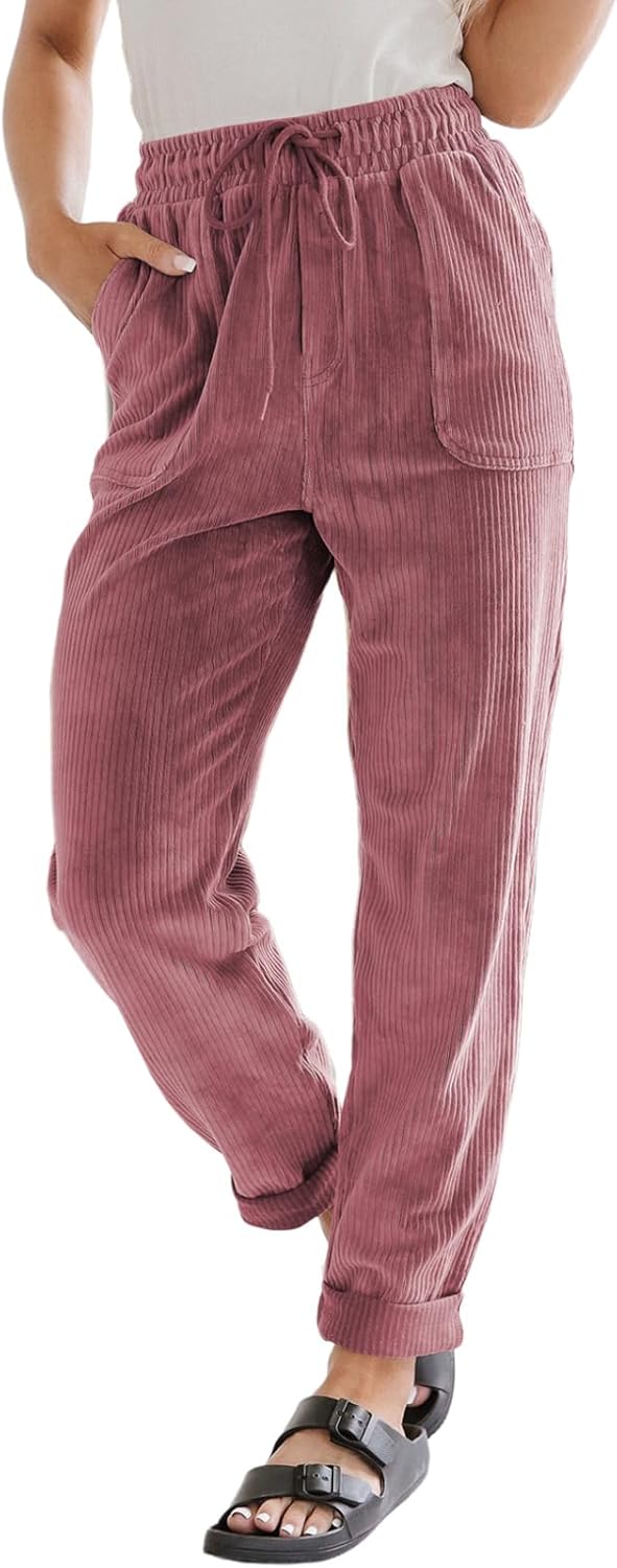 EVALESS Corduroy Pants for Women - Comfy High Waist Trousers