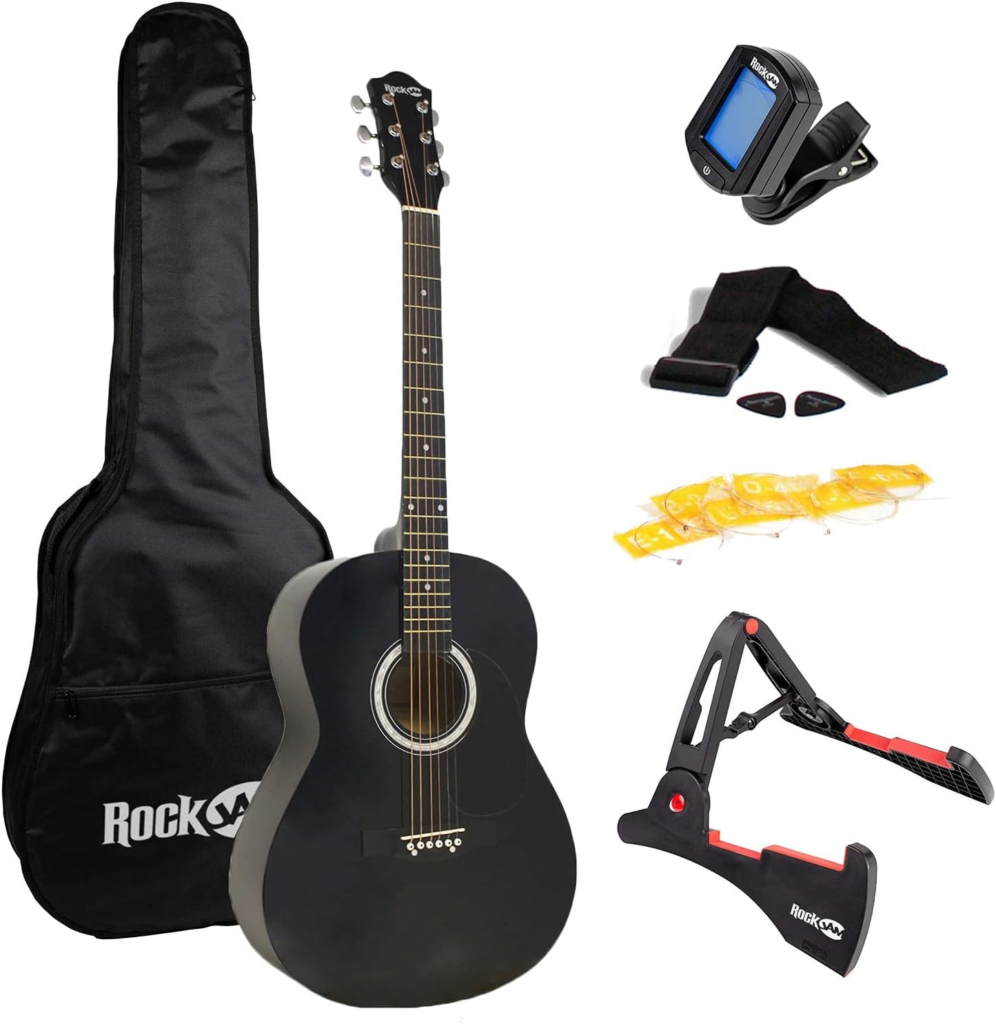 RockJam Acoustic Guitar Kit with Stand, Tuner, and More
