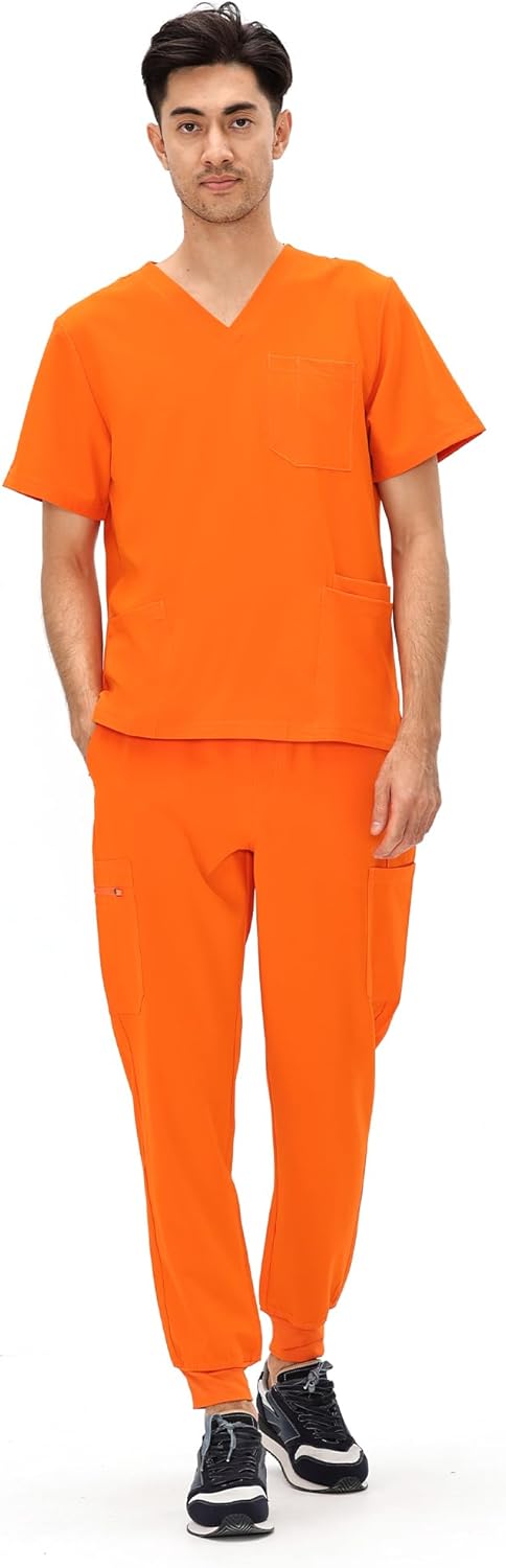 COZYFIT Scrubs for Men - 11 Pocket V-Neck Top & Jogger Pants