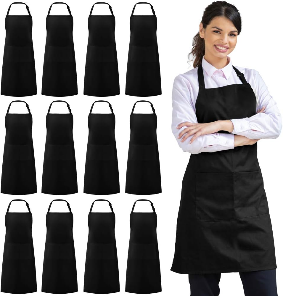 Syntus 12 Pack Bib Apron for Cooking and BBQ with Pockets