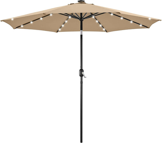 10FT Solar Powered Patio Umbrella with LED Lights for Shade
