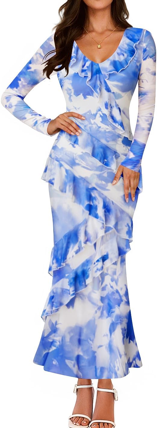 ZESICA Women's Floral Long Sleeve Maxi Dress for Fall Events