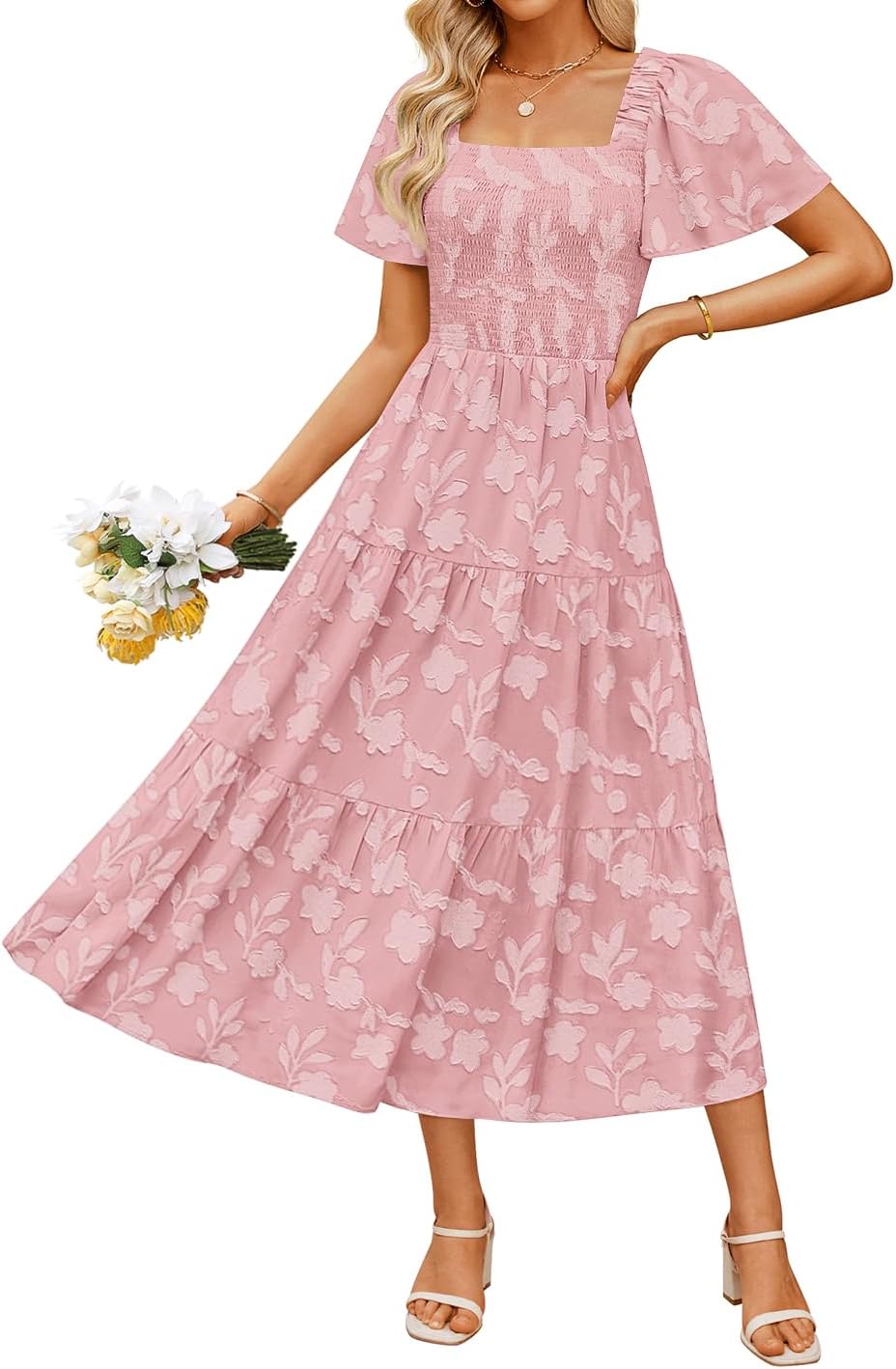 ZESICA Womens Summer Boho Floral Midi Dress for Beach Days