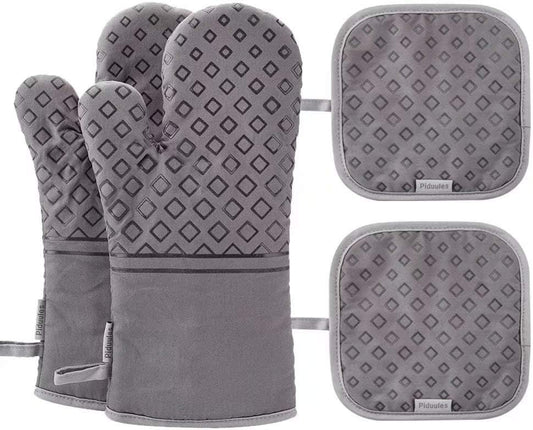 4-Piece Heat Resistant Gray Oven Mitt Set