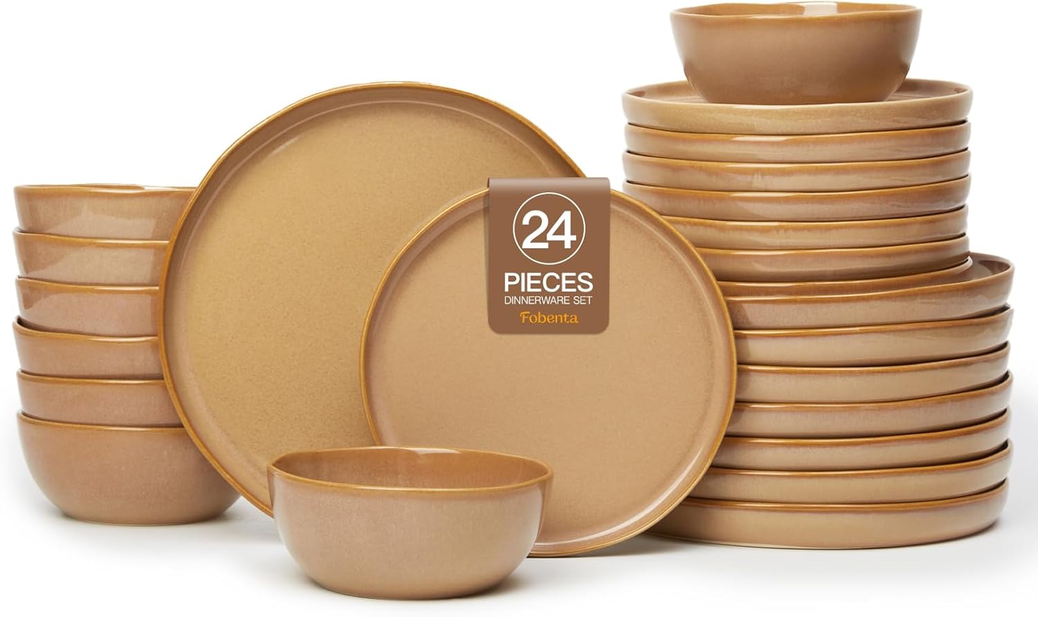 Handcrafted Dish Set for 8 - Rustic Brown Ceramic Dinnerware
