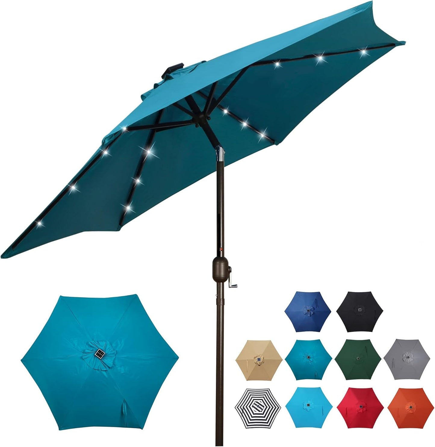 Blissun 7.5 ft Solar Umbrella with LED Lights for Patio Fun