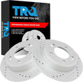 TRQ Rear Brake Rotors Set Premium G-Coated Slotted X Drilled - Solid