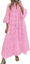 Lace Eyelet Embroidery Maxi Dress - Flowy V-Neck Boho Swing