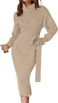 ZESICA Turtleneck Sweater Midi Dress - Sleek Ribbed Bodycon Fit