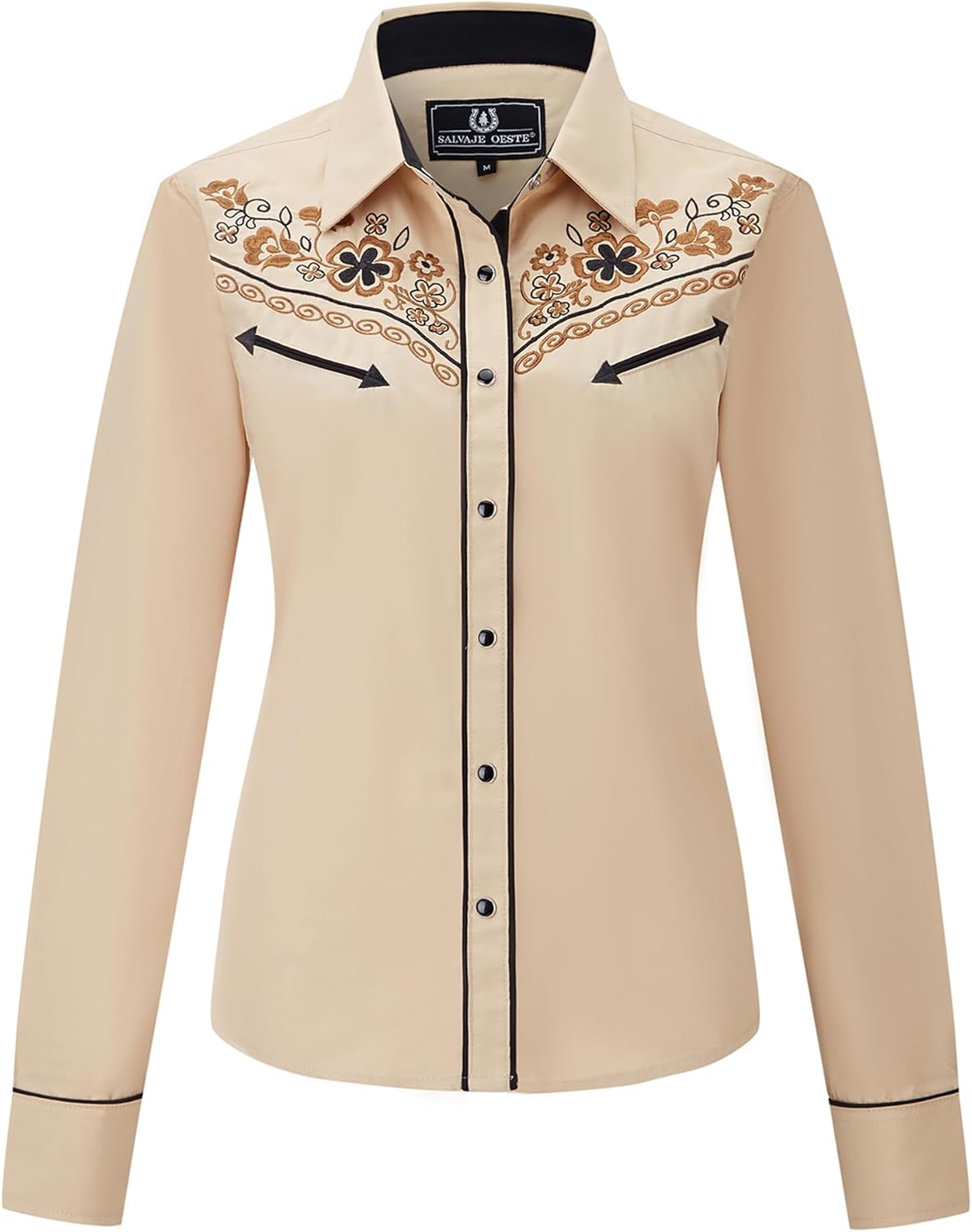 Embroidered Western Cowboy Snap Front Long Sleeve Shirt for Women